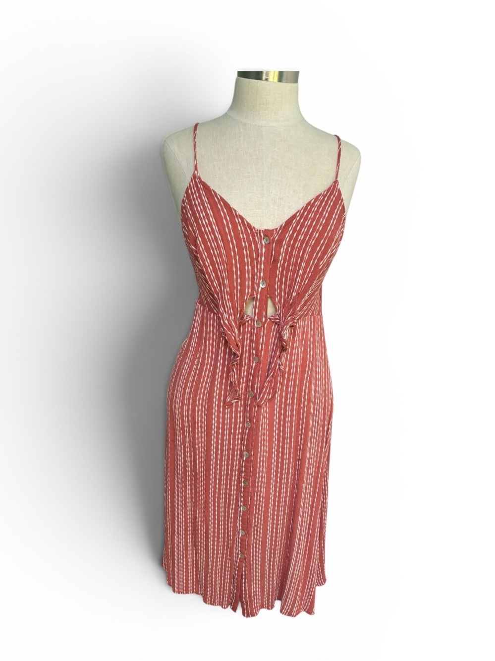 American Threads Boho Rust-White Striped Tie-Front Dress - Picture 3 of 9
